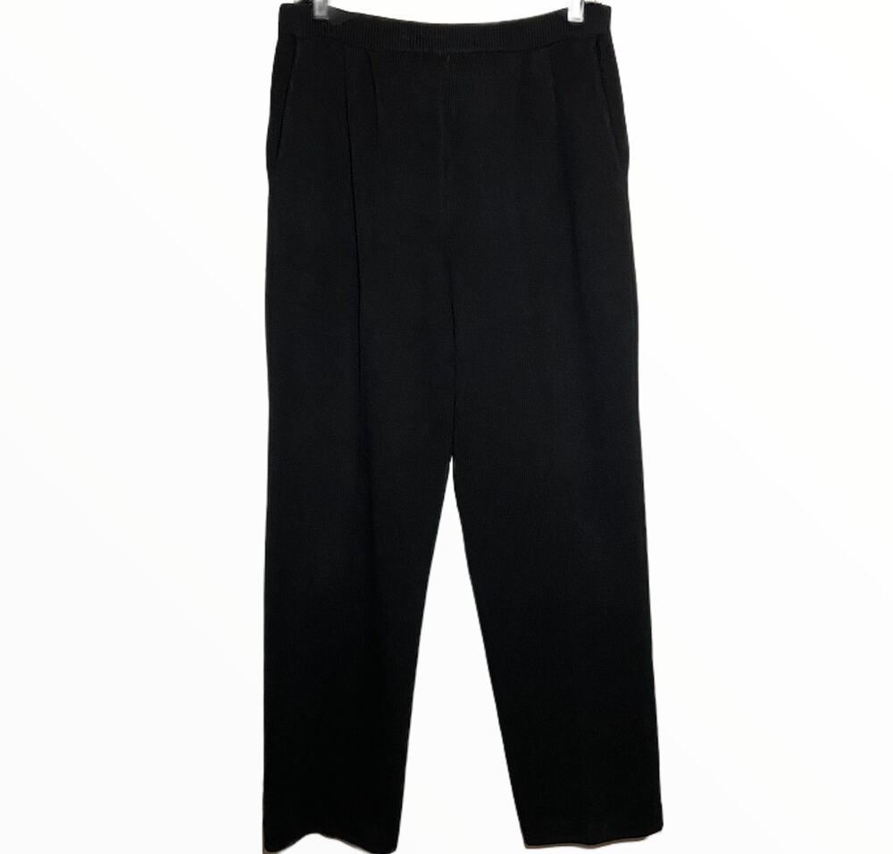 St. John Basics Santana Knit Pants Straight Pockets Pleated Pull On Black 4